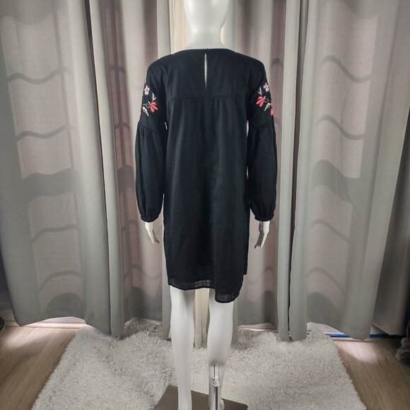 Old Navy Cotton Blend Tunic Dress Black Embroidered V-Neck Lined Size Medium - Picture 4 of 13